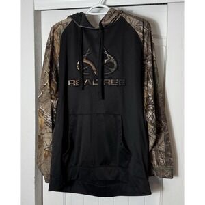 Realtree Fleece Hoodie Green Camouflage Deer Logo Front Pocket Men's Size XL